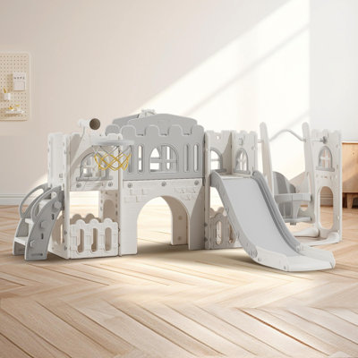 Ensemble de terrain de jeu en plastique 99,6 "pour enfants avec glissoire, balançoire, panier de basketball