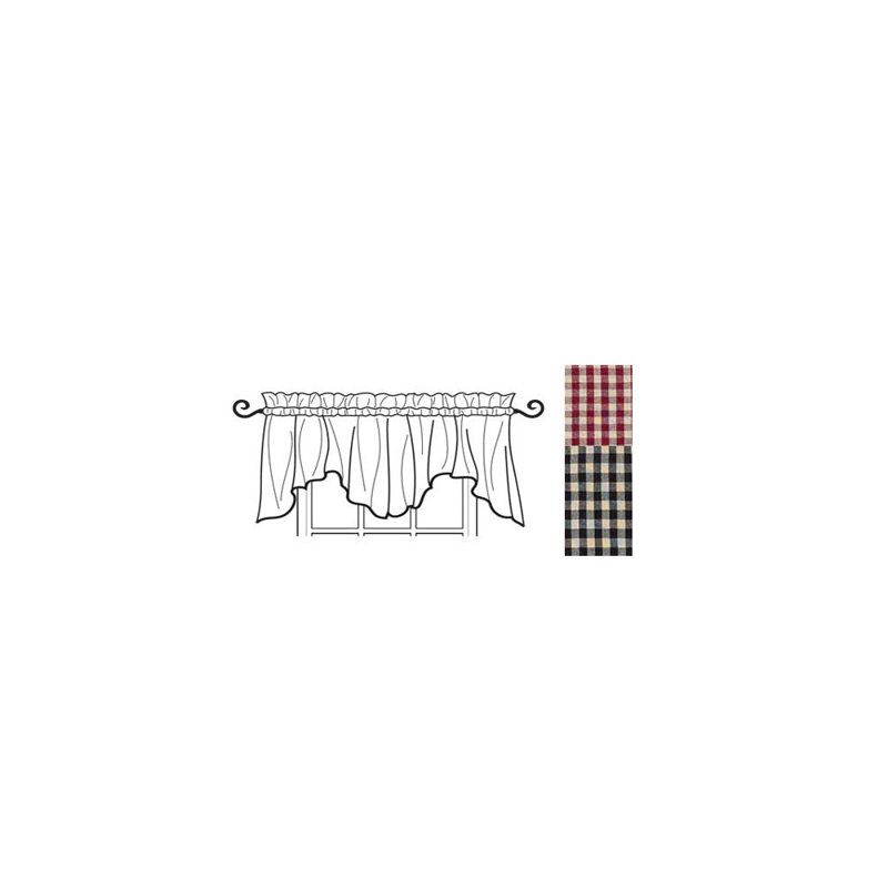 Cremeans Cotton Blend Checkered Scalloped Window Valance, Barn Red