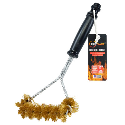 Tupkee Fireflame BBQ Grill Brush – Non-Scratch Brass Bristles - 16-Inch Long Handle Barbecue Grill Cleaning Brush - Wide-Faced Spiral Heavy-Duty – Made In The USA