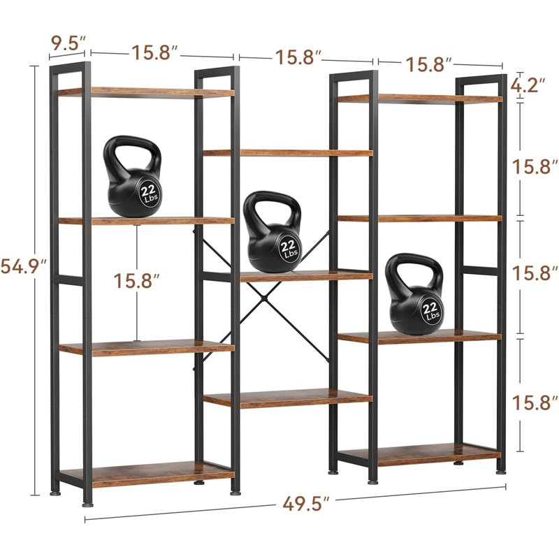Bibliothèque contemporaine avec 14 tablettes ouvertes, champêtre, (4 tablettes) H 54,9 po x l 49,5 po x P 9,5 po, Rétro
