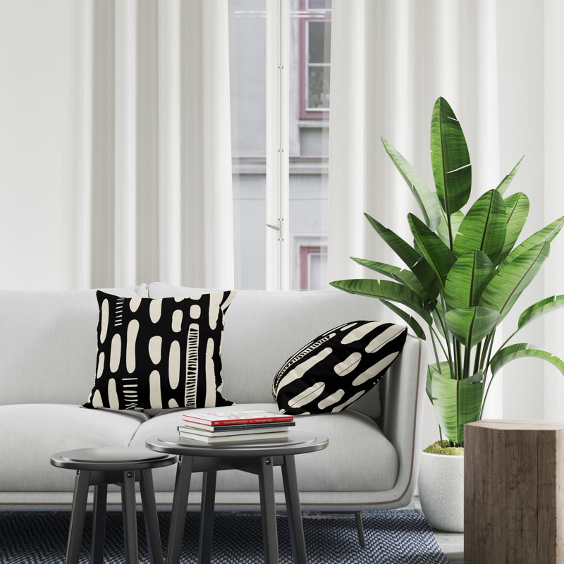 Jeté carré en polyester intérieur / extérieur, L 19 po x H 19 po, Noir / bleu marine