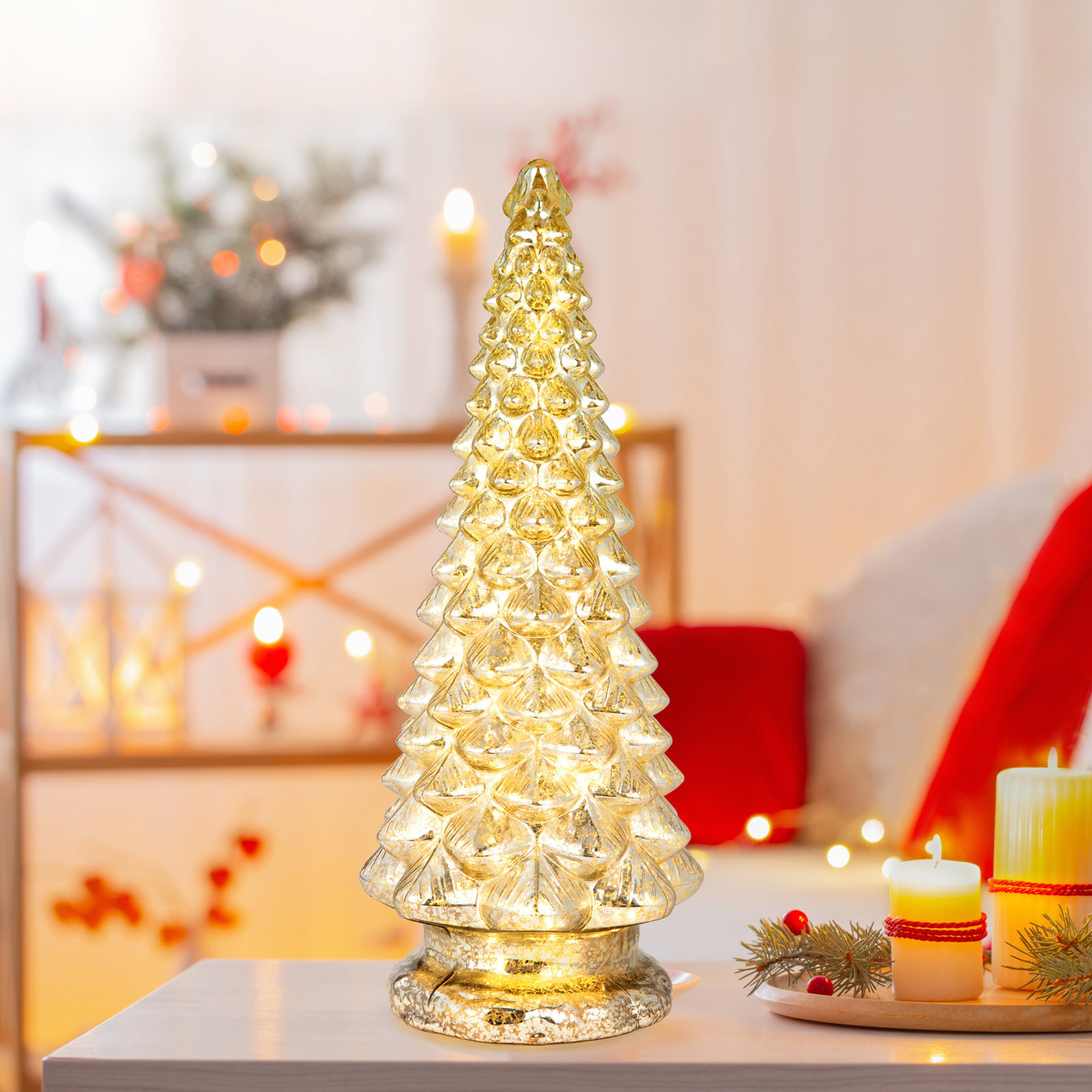 Nostalgic Lighted Glass Table Tree, 20.50" H x 7.80" W x 7.80" D