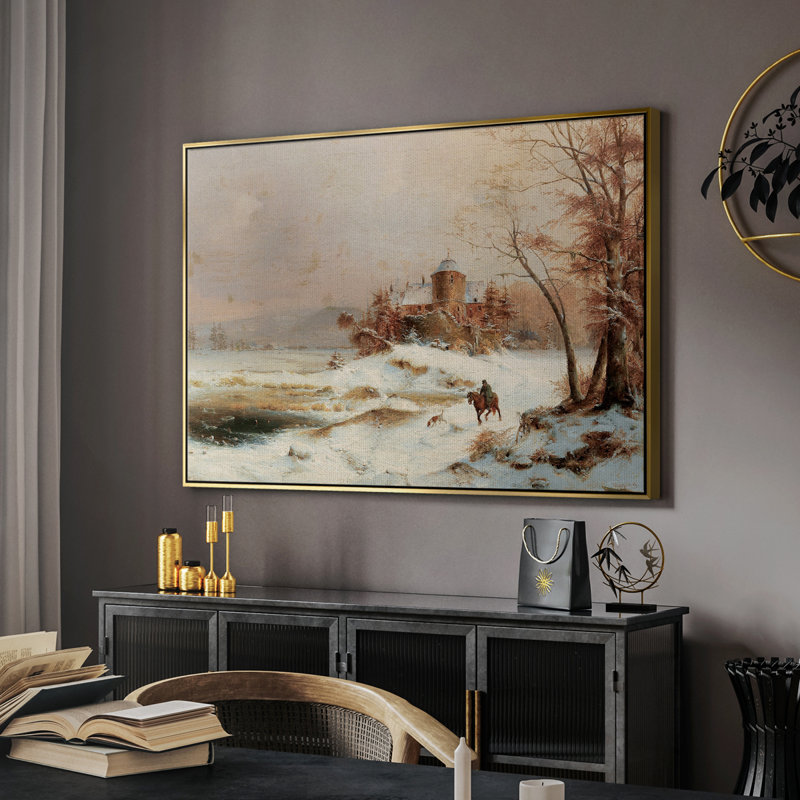 Paysage rétro - CDIV, Toile avec cadre flottant or, H 27 po x l 41 po x P 2 po
