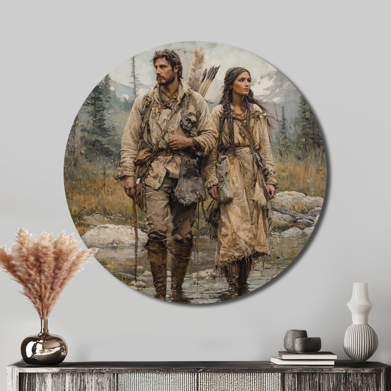 Art mural rond en métal Lewis and Clark Expedition In 1804 II - Native American Warrior, H 36 po x l 36 po
