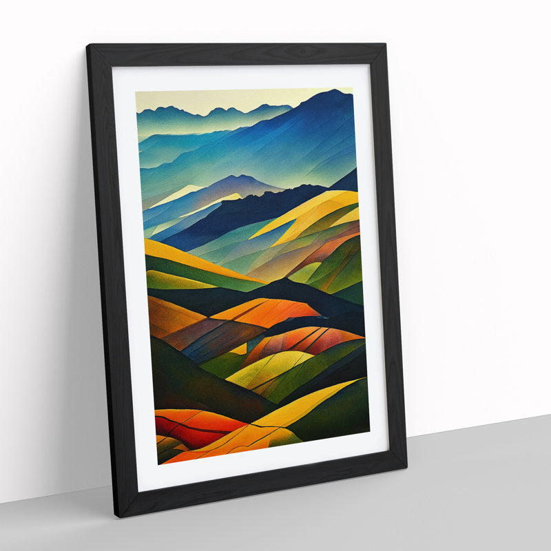 Watercolour Meadow Landscape No.5 - Wall Art, 36cm H x 27cm W, Black Framed Paper, White
