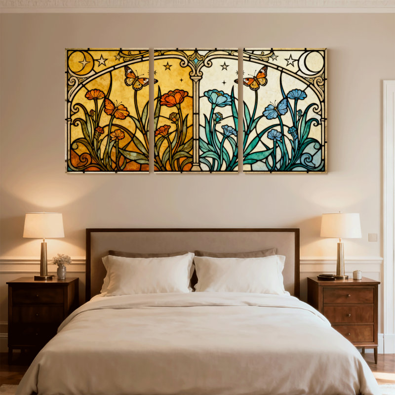 Ensemble de 3 reproductions d'art mural sur toile en vitrail, H 30 po x l 60 po