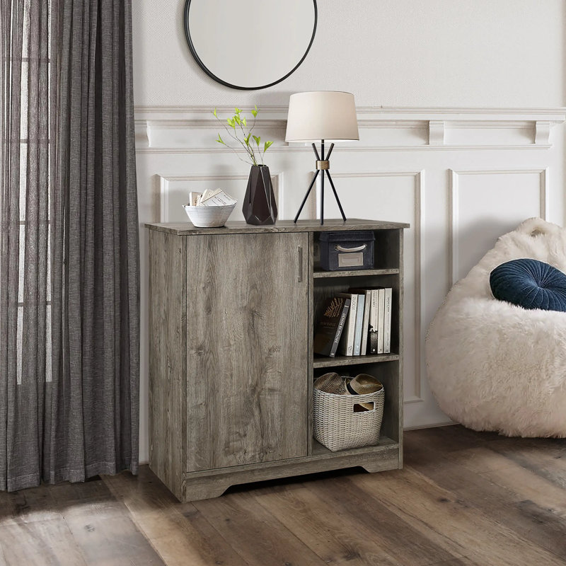 Mangano Sideboard Accent Storage Cabinet with 3 Shelves and 1 Cupboard