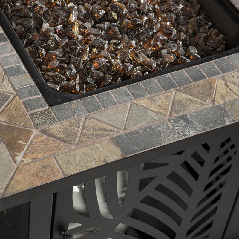 Table de foyer d'extérieur au gaz de pétrole liquéfié 50 000 BTU avec manteau de cheminée et verre à feu Endless Summer