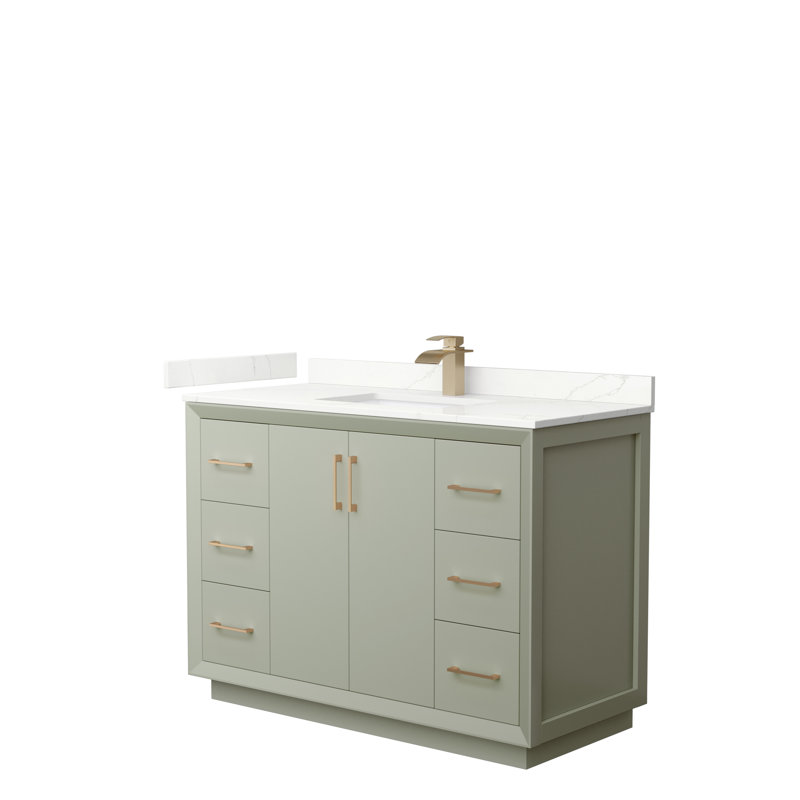 Meuble-lavabo simple avec plateau Strada 48, Quartz Giotto, Vert clair, Bronze satiné