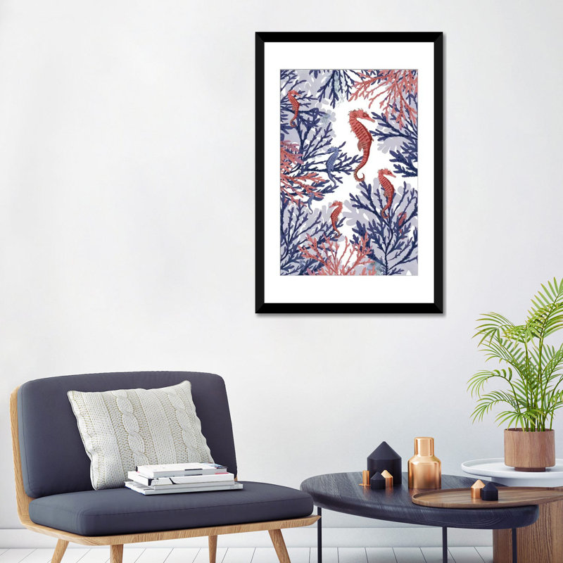 «Coral and Seahores» par Fab Funky - impression sur toile tendue, H 32 po x l 24 po x P 1 po, Papier d'art encadré noir