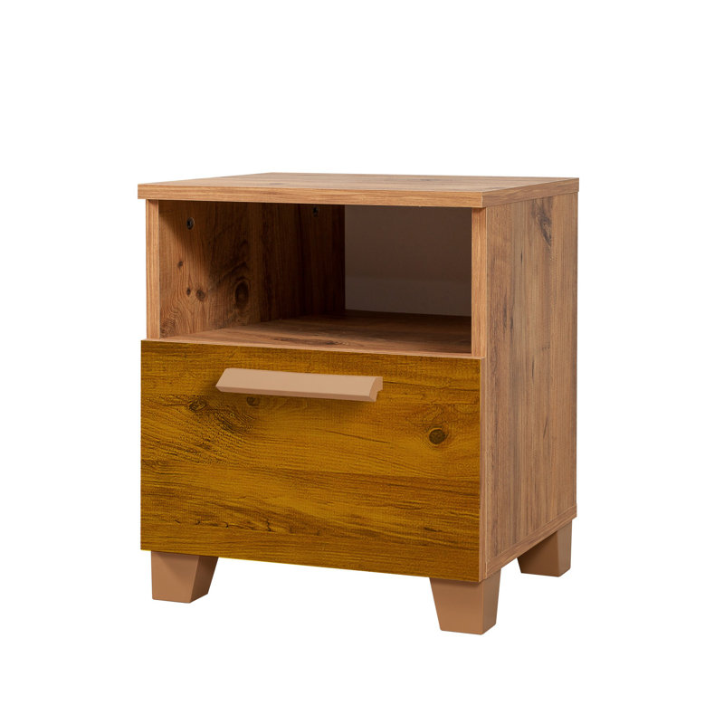 Rustic Nightstand with Multiple Shelves, Atlantic Pine Finish, 17.7 x 20.5 x 15.7 inches | 100% Melamine Coated Particle Board, PVC Edge Banding, MDF Handles, Wall Mountable | Stylish & Functional Storage Solution