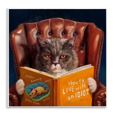 «Angry Cat Reading Dog Book Feline Pet Humor» par Daphne Polselli - impression d'art graphique