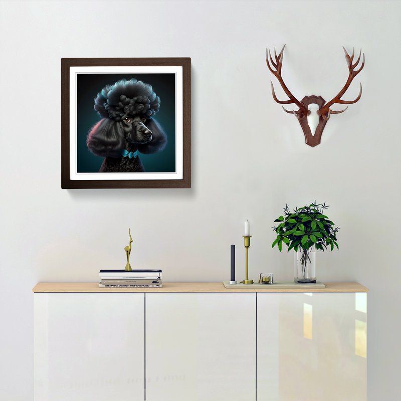 Poodle Dog Deco No.1 - Framed Print, Walnut