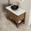 Meuble-lavabo de salle de bain 36 po Indigo, armoire de rangement autoportante en contreplaqué avec 2 portes diagonales et tablette ouverte, lavabo en céramique à motif de pierre noire et plateau en pierre frittée blanc de Carrare, grain de bois noyer foncé-128268571-128268578