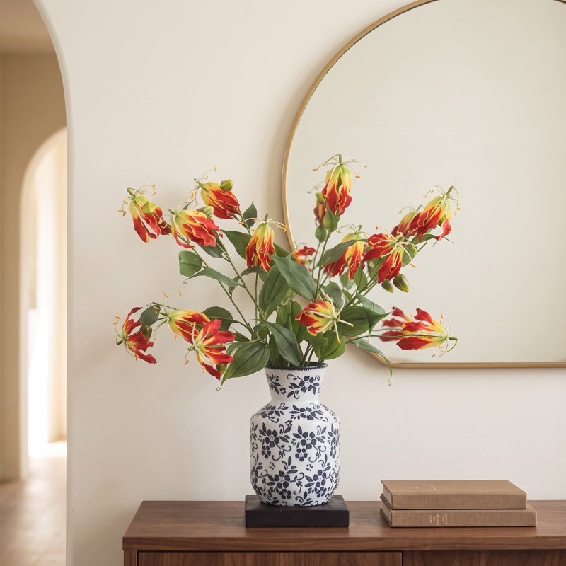 Faux Fire Lily Stem 31.9" Tall