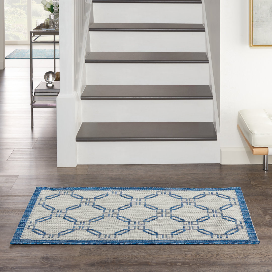 Quinata Geometric Ivory/Blue Indoor/Outdoor Area Rug Winston Porter Rug 