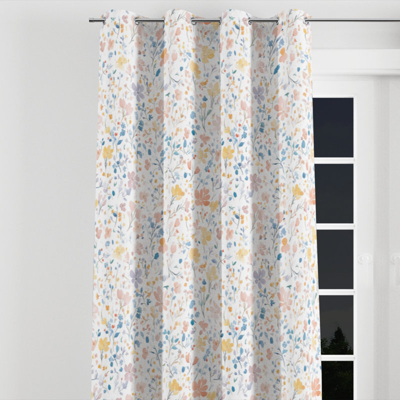 Rideaux Boho pour chambre à coucher - Rideau à œillets Floral Fairy Meadow - 1 panneau, L 52 po x L 108 po, Œillets argentés