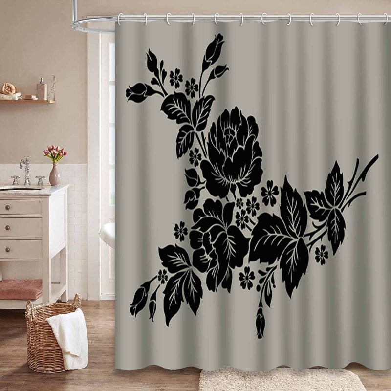 Rideau de douche rose à motif de roses avec 12 crochets, L 72 po x l 72 po