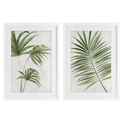 Breezy Tropical Palms 2pc Framed Print Under Glass Set, design by Hannah Dawson