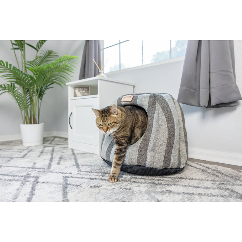 Small Gray and Silver Plush Cat Cave Bed