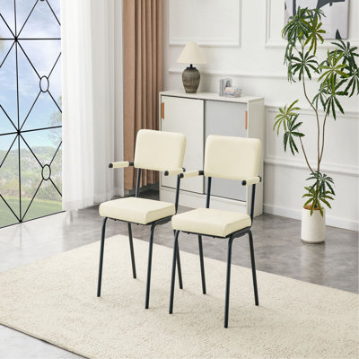 Ensemble de 2 chaises de salle à manger rembourrées en cuir de qualité supérieure, accoudoirs suspendus à la table, pieds en métal avec revêtement en aérosol