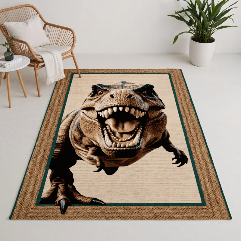 Tapis intérieur et extérieur beige Dinosaurs, Rectangulaire 3 pi x 5 pi
