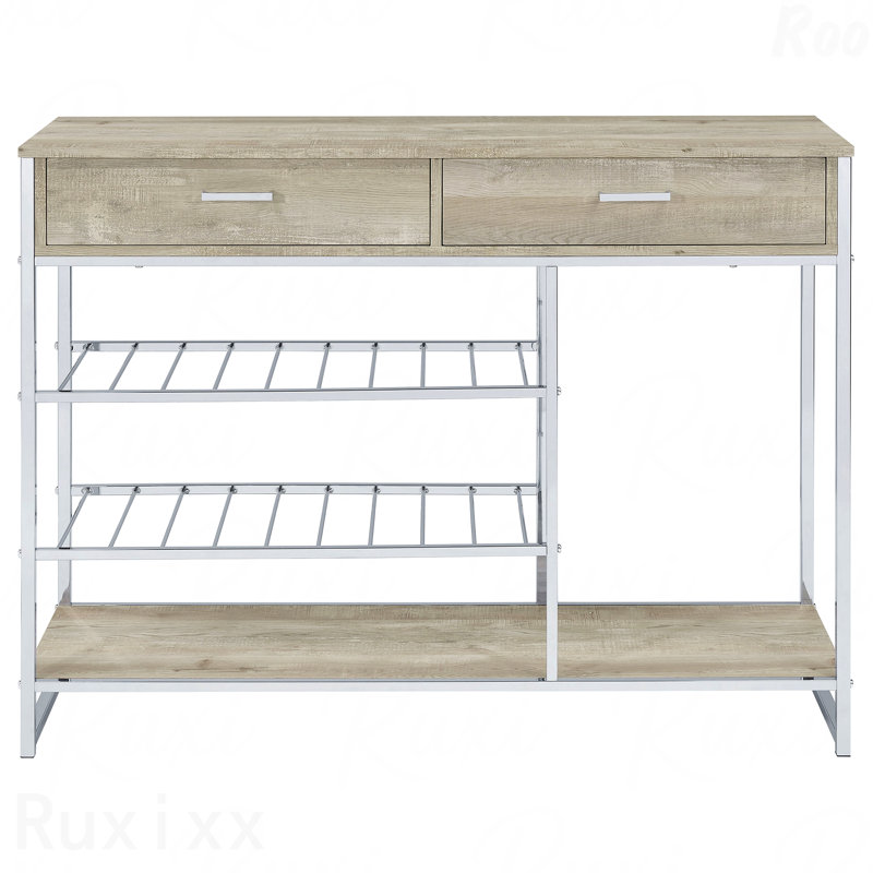 Grey 2-Drawer Home Bar Storage with Wine Rack