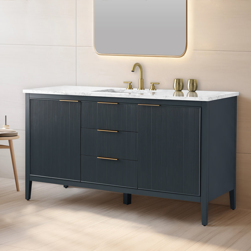 Emma 60" W Single Vanity, Vintage Blue/Brushed Bronze