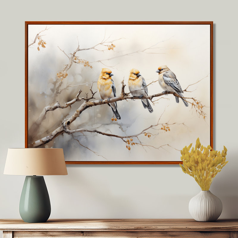 «Bird Silent Watcher VI» - art mural oiseau, H 34 po x l 44 po x P 1,5 po, Cadre flottant brun