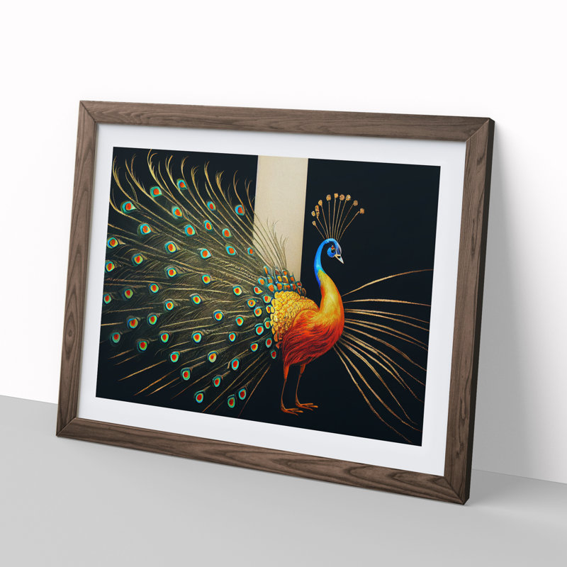 Cosmopolitan Peacock - Framed Print, 25cm H x 34cm W x 2cm D, Walnut
