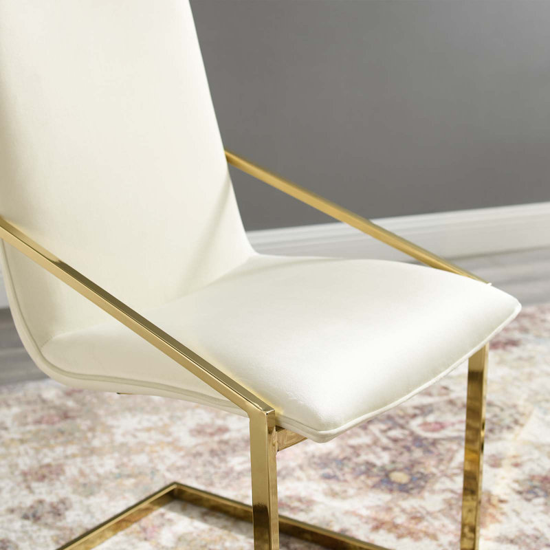Fauteuil Modway, Velours Ivoire, Doré