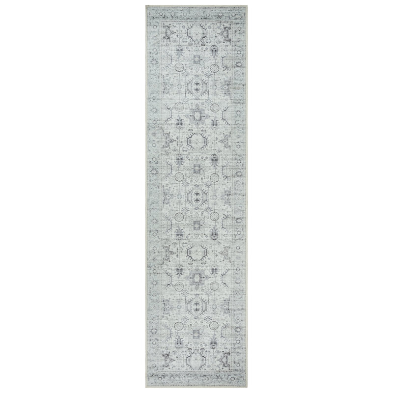 GLN Rugs Stain Resistant Machine Washable Area Rug-Vintage Persian Boho Distressed Aesthetic-Non-Slip Backing-Indoor Floor Home Decor for Bedroom Kitchen Living & Dining Room, Cream/Gray