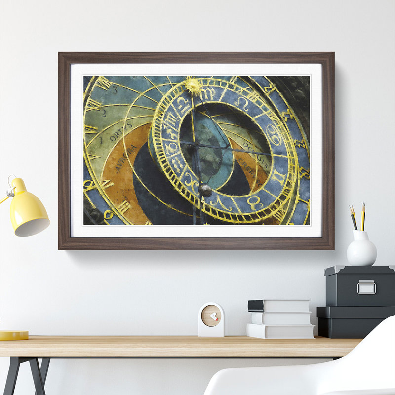 Astronomical Clock in Prague - Picture Frame Painting, 27cm H x 36cm W x 2cm D, Walnut Framed