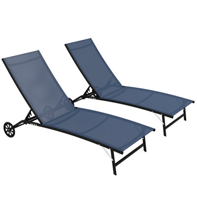 5 Adjustable Patio Chair, Dark Blue, With Fabric Upholstery Position Blue Pool ,