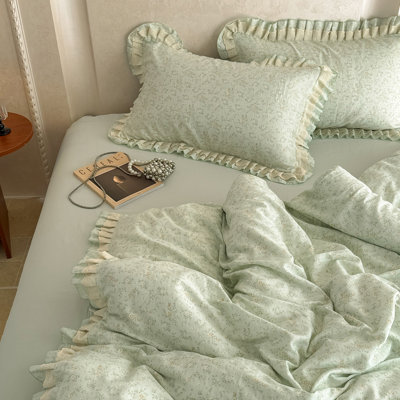 Shabby Chic Ruffled Floral Cotton Duvet Cover Set