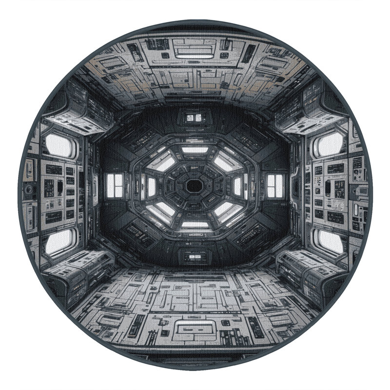 Machine Washable Space Black Area Rug, Rond 5 pi