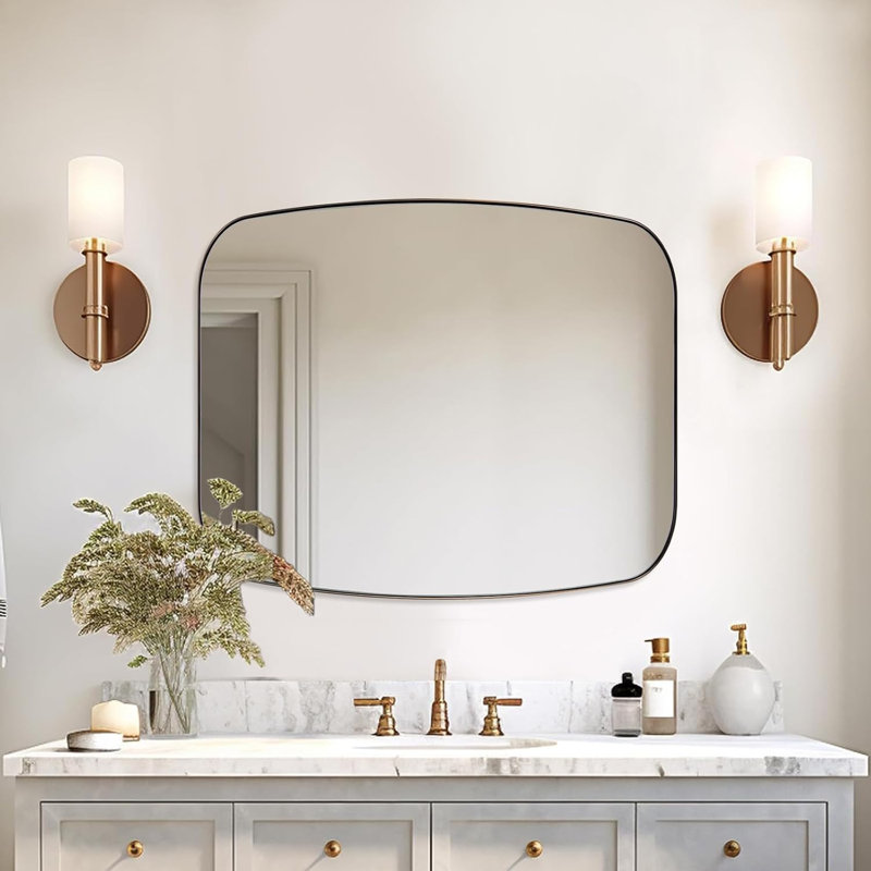 Miroir de salle de bain ovale moderne | Cadre en acier inoxydable, Bronze brossé, 36 po x 30 po