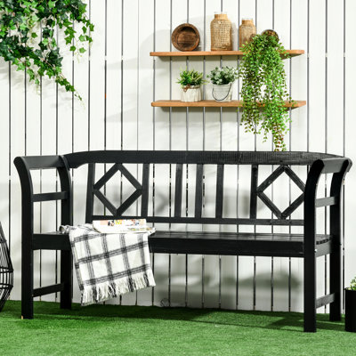 3 Person Outdoor Rustic Garden Chair, Wooden Patio With And , Country Diamond Pattern In Black Seating Bench, For by Canora Grey