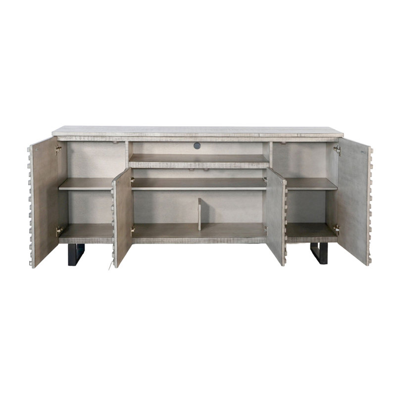 Zeka TV Media Entertainment Console, Fluted Doors, Light Gray 72 Inch, Alpine Gray