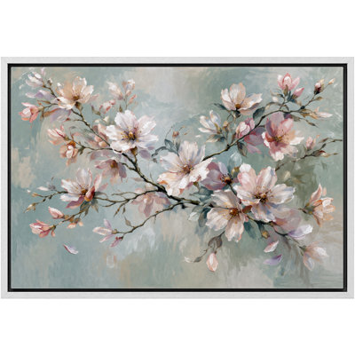Delicate Cherry Blossom Branch Pastel Floral Landscape Framed Canvas Master Bedroom Wall Art Work Print