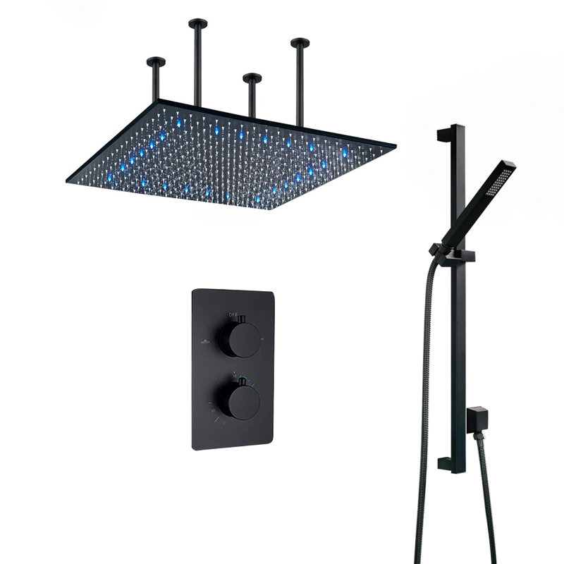 Système de douche thermostatique à pluie à DEL 24 lumières avec fixation au plafond Biella