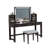 Glam Style 1Pc Vanity W/ Stool Set Tempered Glass Top Central Mirror Storage Drawers Padded Stool Obsidian Gray Finish-142701820
