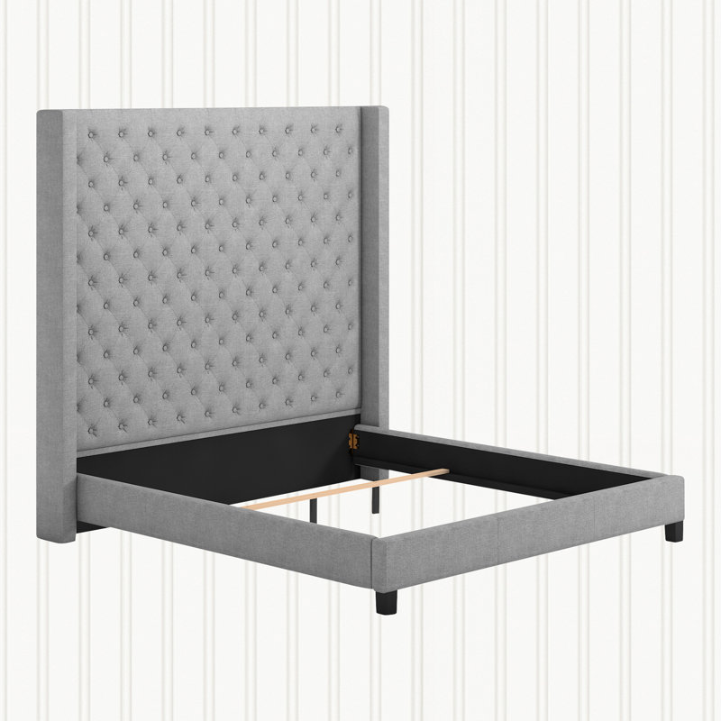 Lit plateforme tapissier Londono, Lin gris étain, Très grand