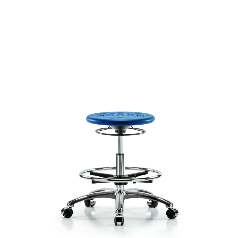 Huron Adjustable Height Ergonomic Lab Stool with Footring Pedestal Base, Casters, Blue