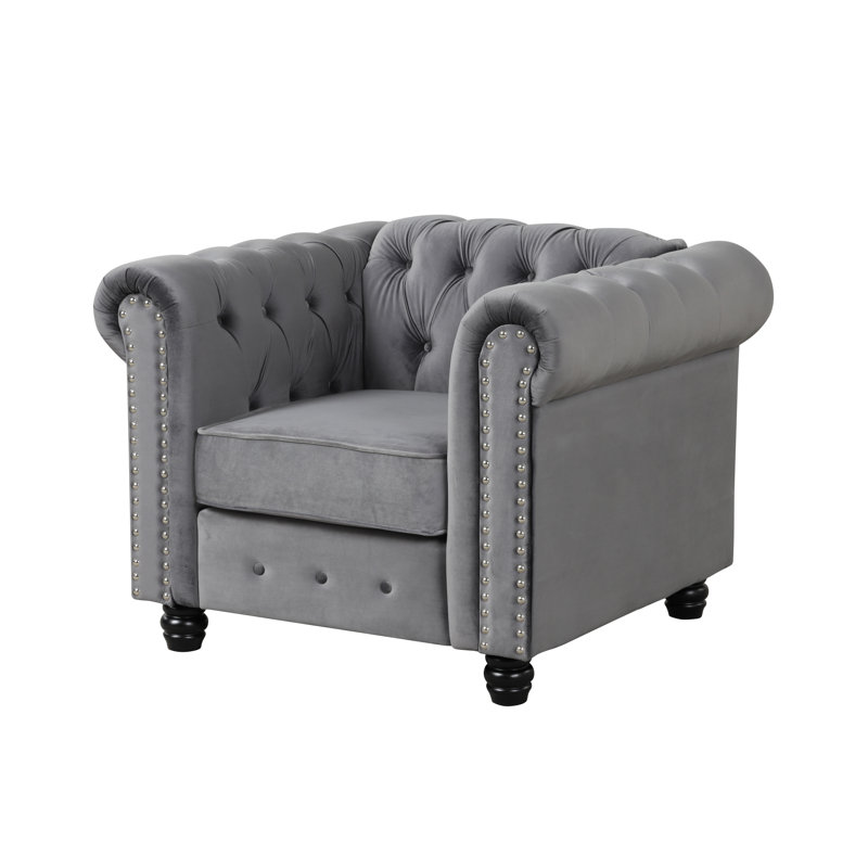 Fauteuil en lin touffeté 39 po, Velours gris