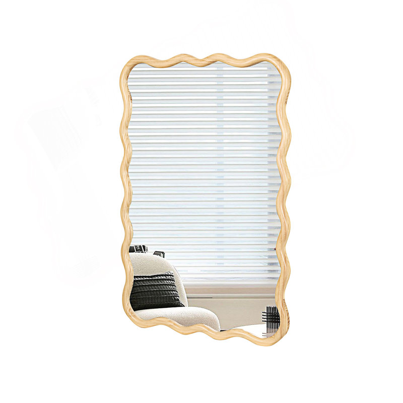 Wavy  Mirror Modern Mirror, Wall Decor, 27.98" x 39.79", Natural Wood, Rectangle