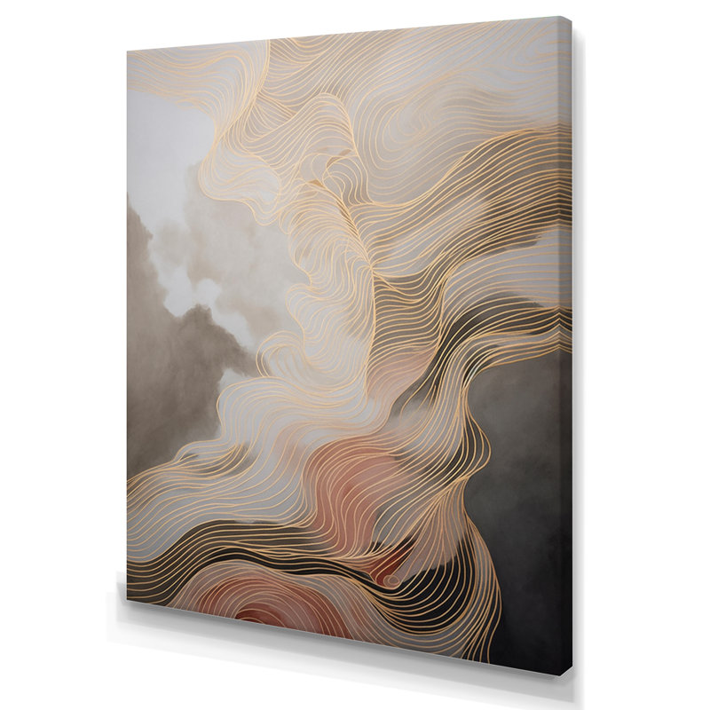 «Gold and Gray Linear Expressions I», impressions sur toile encadrées, H 44 po x l 34 po x P 1,5 po, Toile tendue