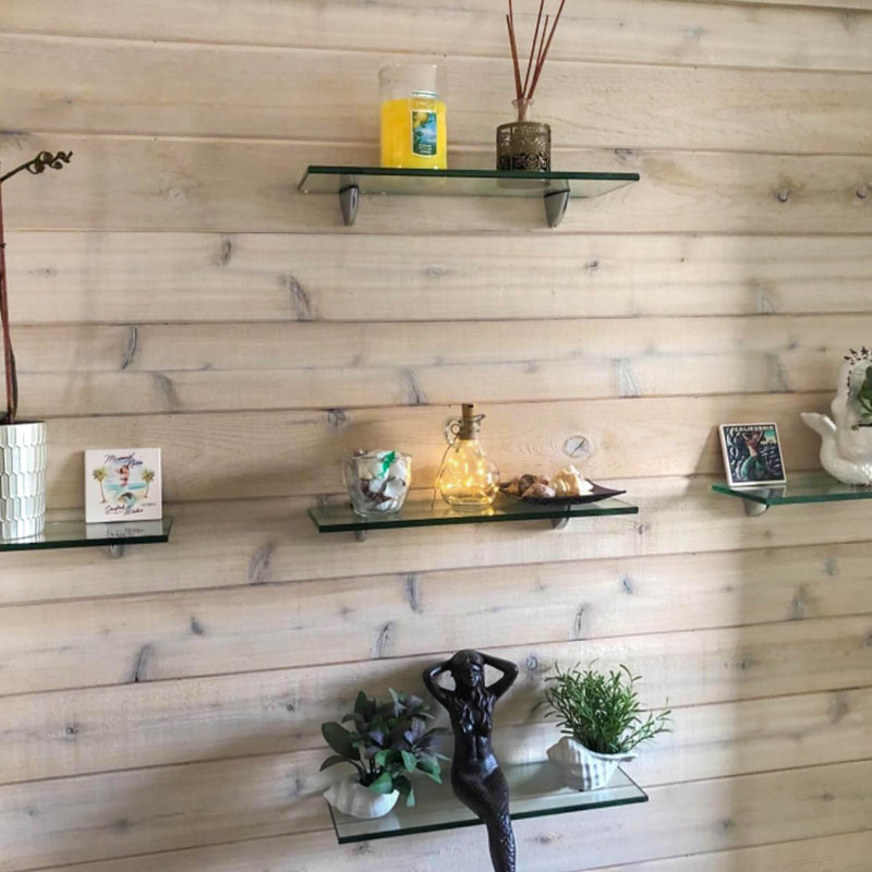 Chic Gray 24" Floating Glass Wall Shelf with Chrome Finish
