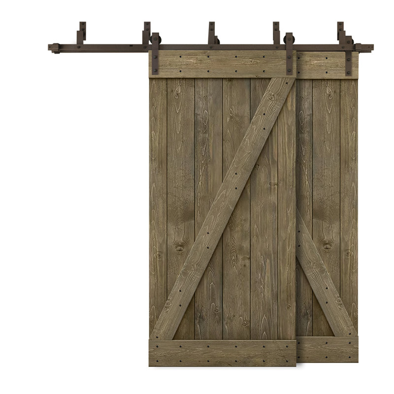 Porte de grange à panneaux et en bois avec quincaillerie d'installation, 40 po x 84 po, Tonneau vieilli