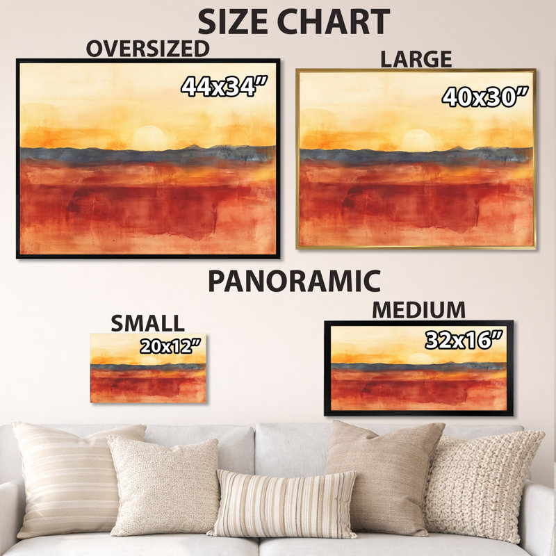 Horizon désertique orange et gris en rouille et argile II - Paysages abstraits - Tableau encadré, H 12 po x l 20 po